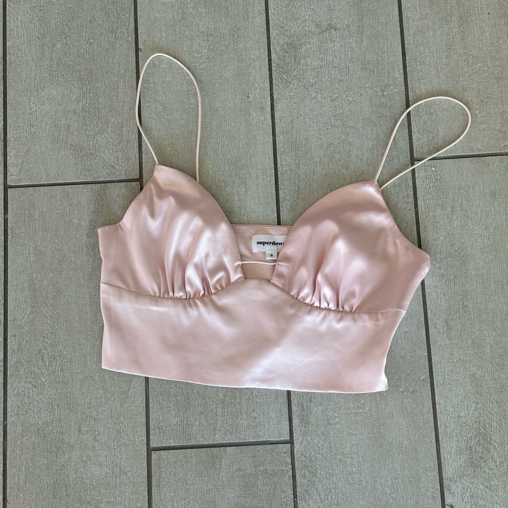 Revolve Superdown Pink Satin Crop Top